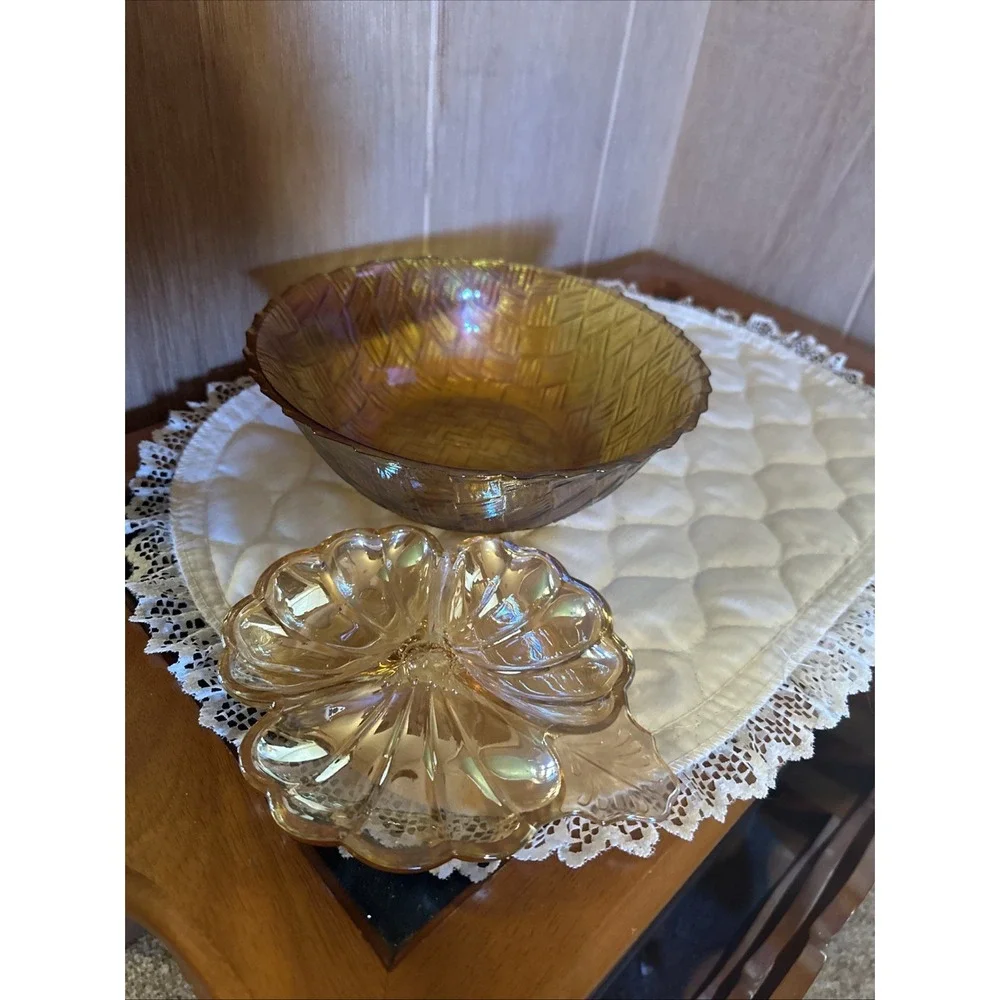 Vintage Indiana carnival glass bowl And Candy Or Relish‎ Dish